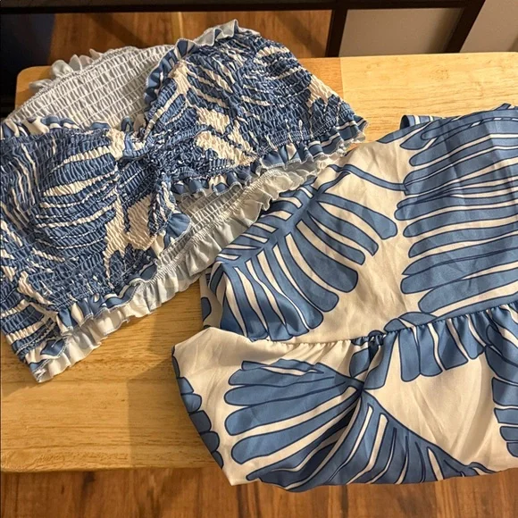 Tropical Print Ruched Bandeau Vacation Dress - Picture 4 of 5